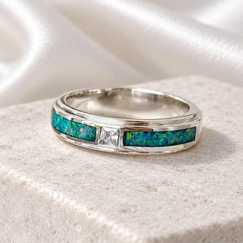 925 Silver Unisex 5mm Double Channel Crystal Band Ring