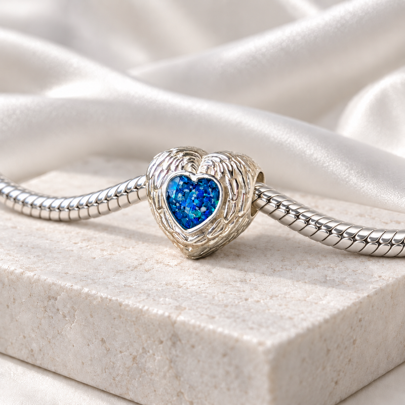 925 Silver Feather Heart Charm