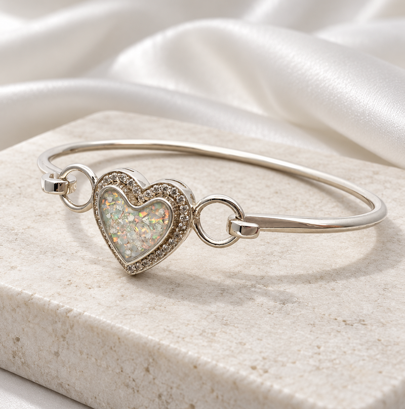 925 Silver Heart Halo Crystal Bangle
