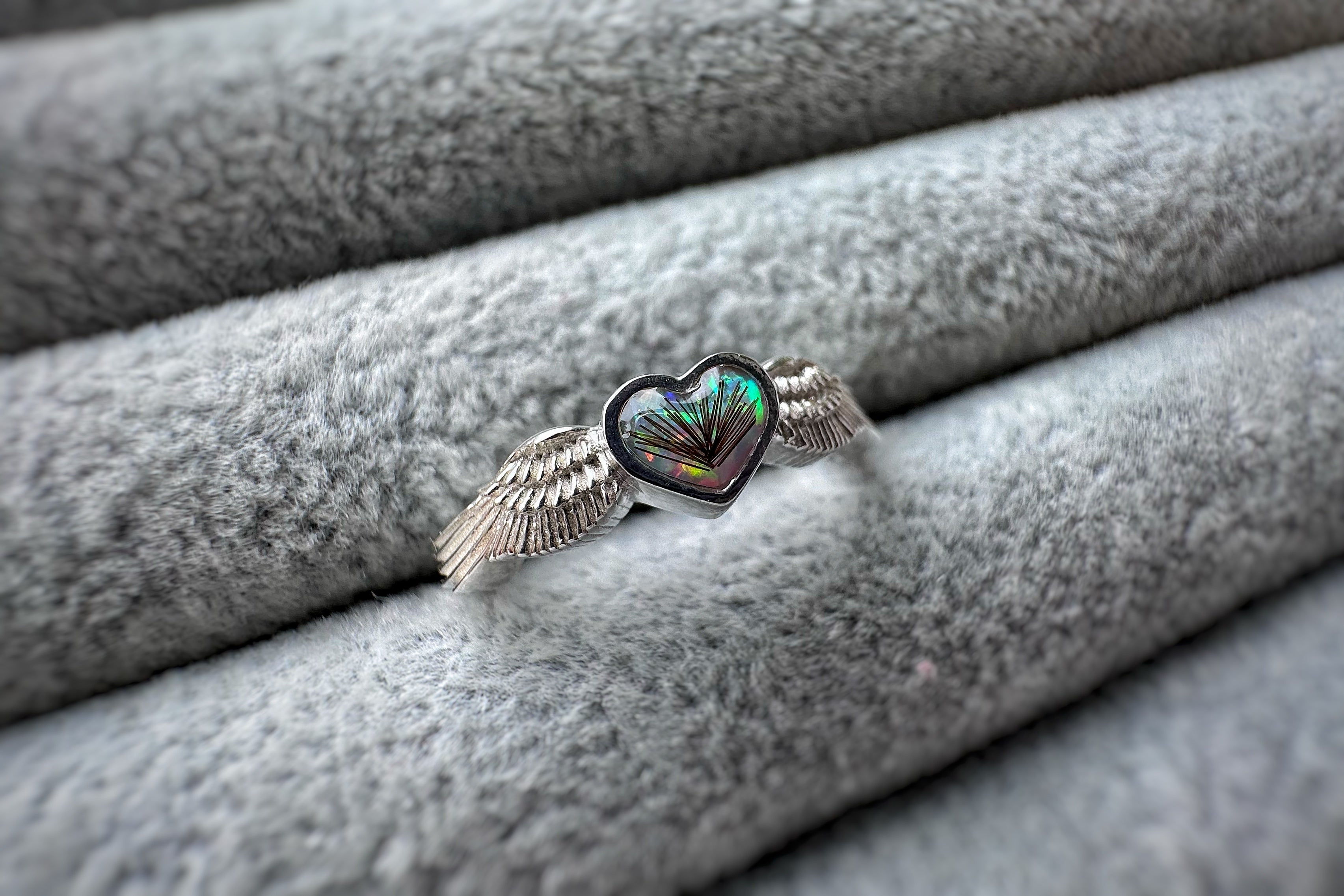 925 Silver Angel Wing Heart Ring – Loves You Memorial Jewellery